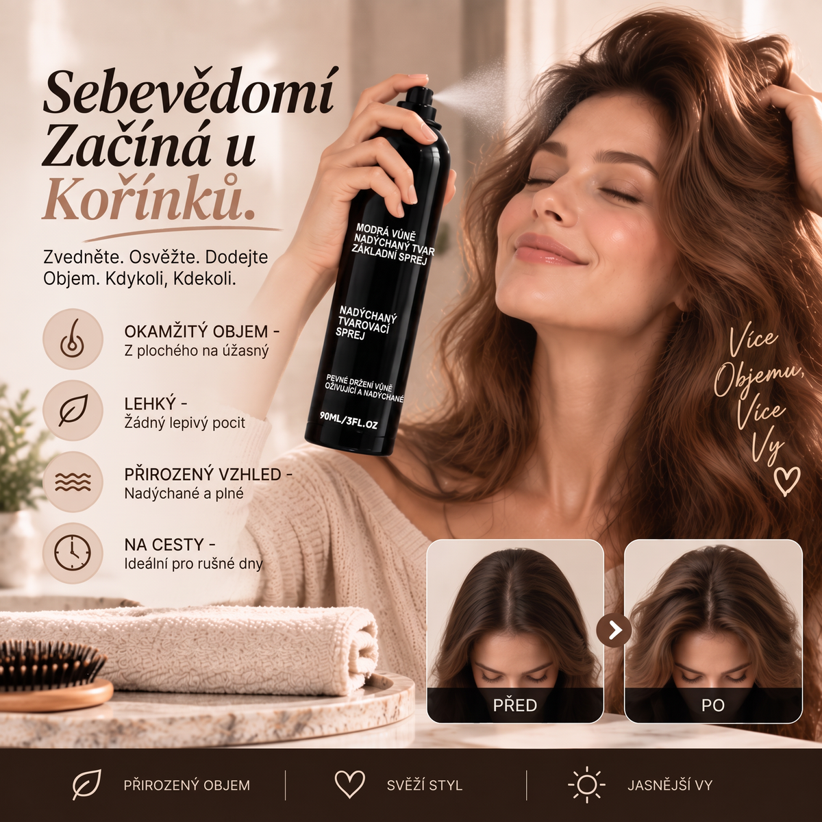 Vitalisys® 🍇Tvarovací sprej pro objem vlasů Fluffy Hair – Lehký sprej pro objem od kořínků a přirozený pohyb s broskvovou vůní 💎