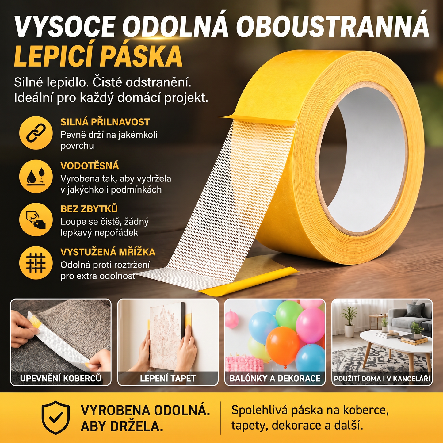 PKNEW® Odolná oboustranná páska, silné lepidlo, voděodolná a odstranitelná, beze stop, ideální na koberce, tapety, balonky a pro domácí použití 🙈