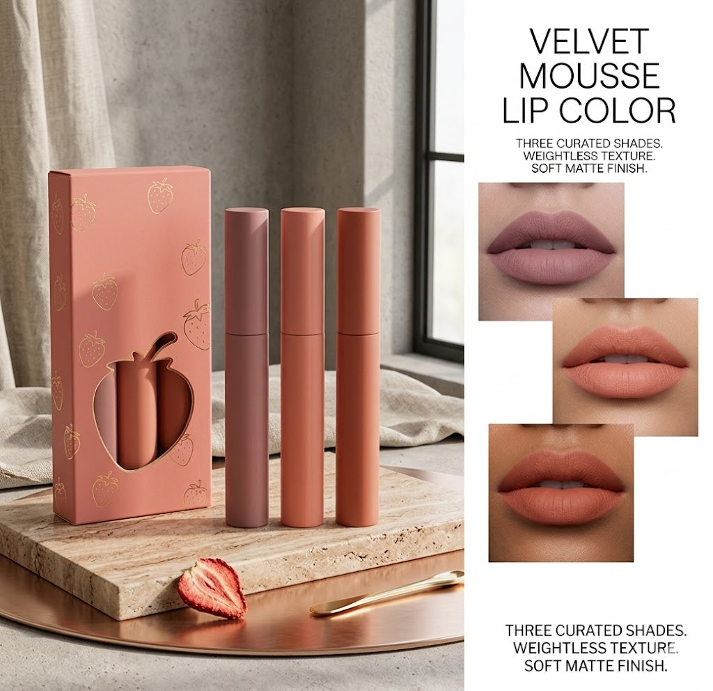 Nourishing Nude Matte Lipstick Trio | 24-Hour Long-Lasting Velvet Smooth Lip Makeup Set