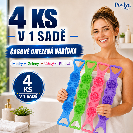 🌟Vitalisys®🍇 Dlouhá silikonová kartáčka na záda – Snadno dosáhnete na celá záda | Oboustranná exfoliační kartáčka na sprchu se dvěma rukojeťmi pro čistší a pohodlnější sprchování🚿