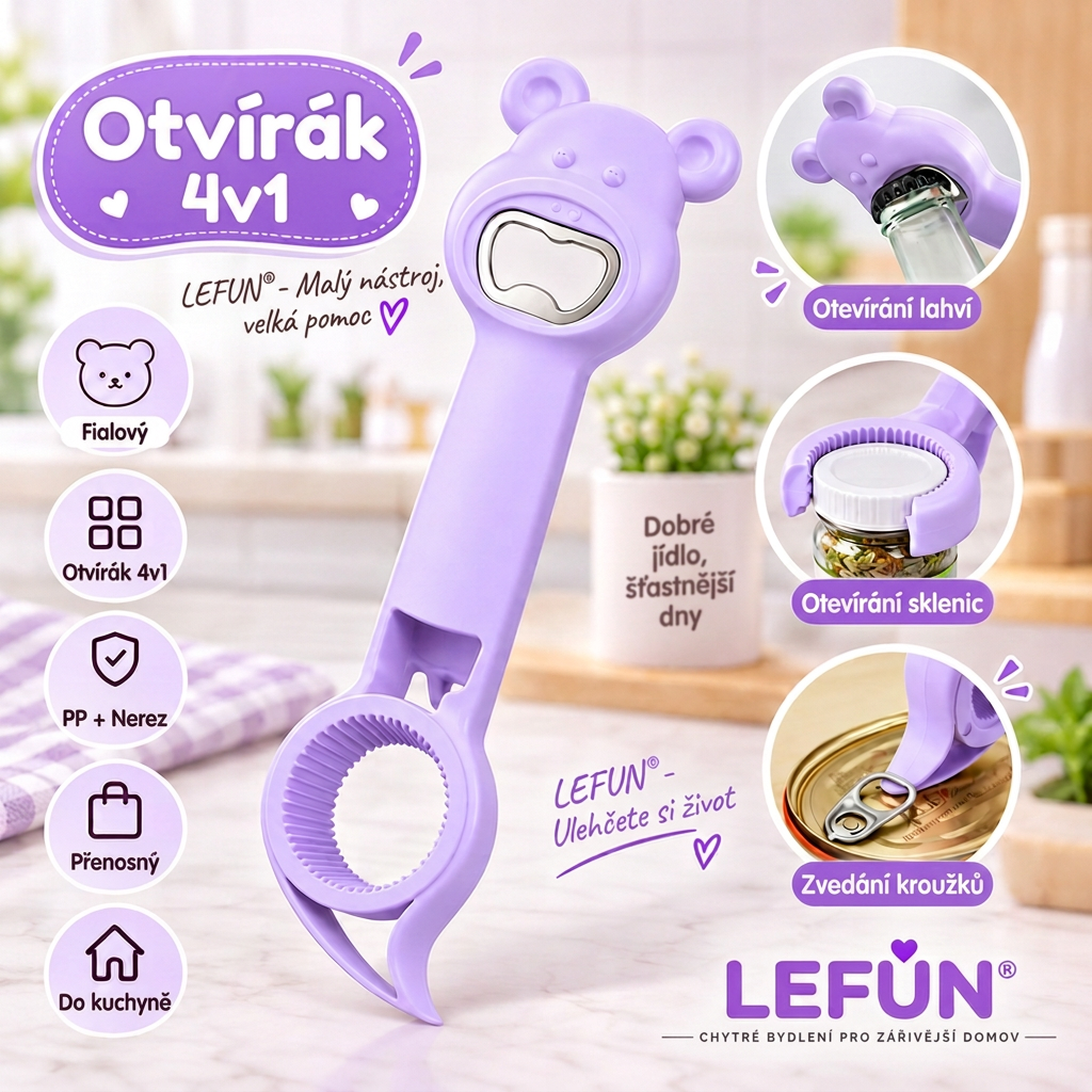 LEFUN® 🍇4v1 otvírák – Otevřete každé víčko bez zbytečné námahy