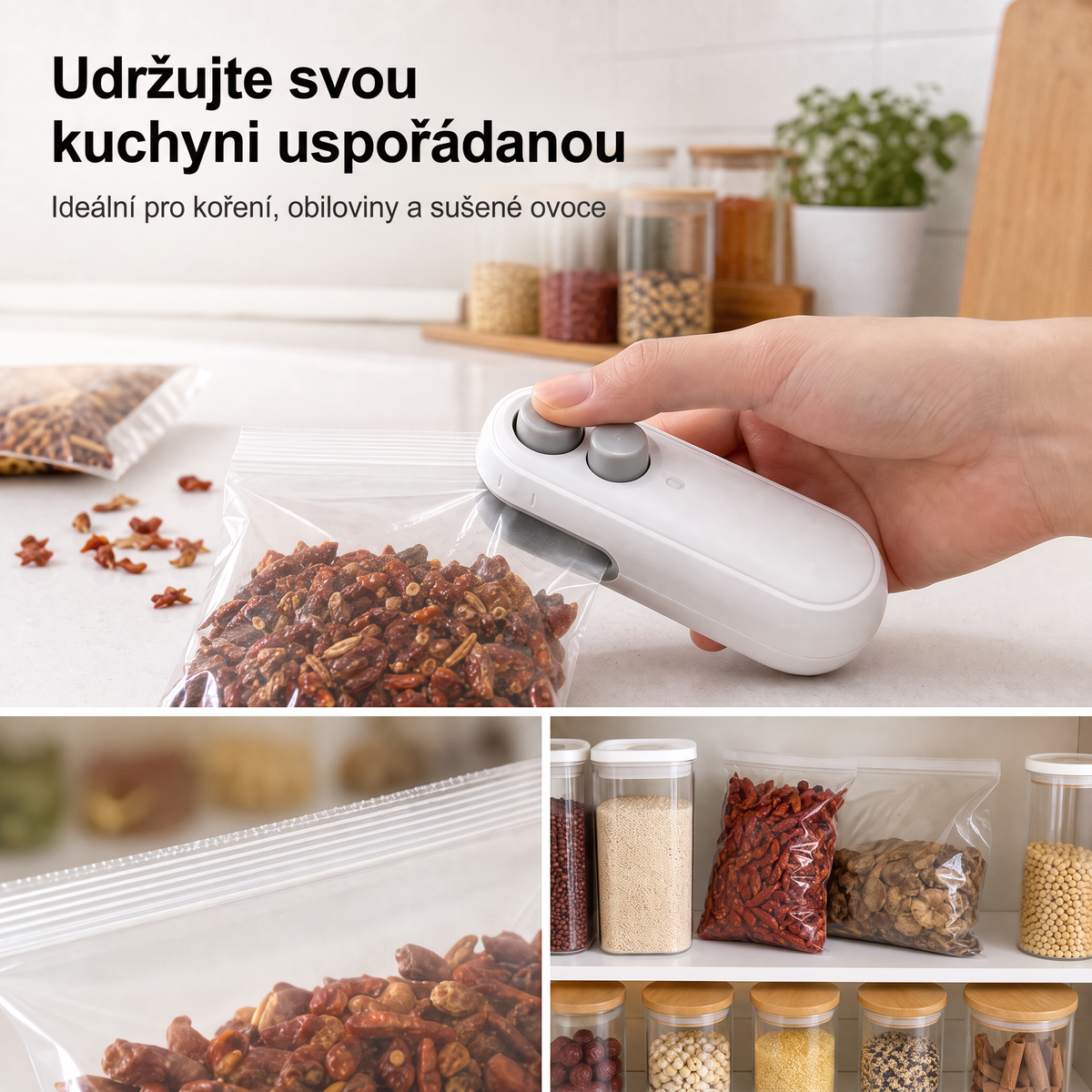 LEFUN® 🍈2v1 Svářečka sáčků – 🔒udrží potraviny déle čerstvé, zachová křupavost a pomůže omezit plýtvání jídlem