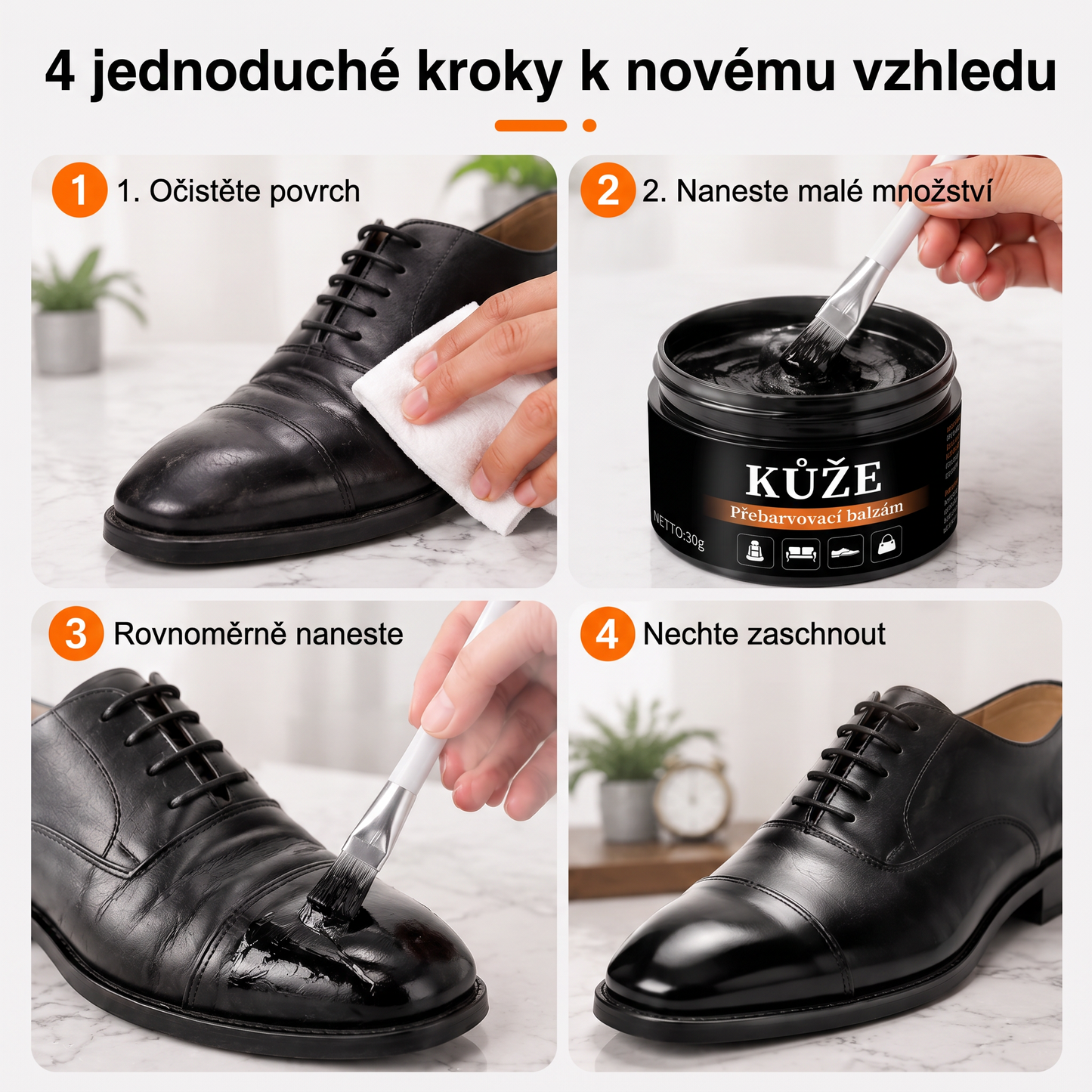 PKNEW®🎨 Intenzivní balzám na obnovu barvy kůže✨ – Oživuje vybledlý vzhled, sjednocuje barvu a pomáhá zakrýt oděrky na botách, sedačkách, kabelkách i autosedačkách 💕