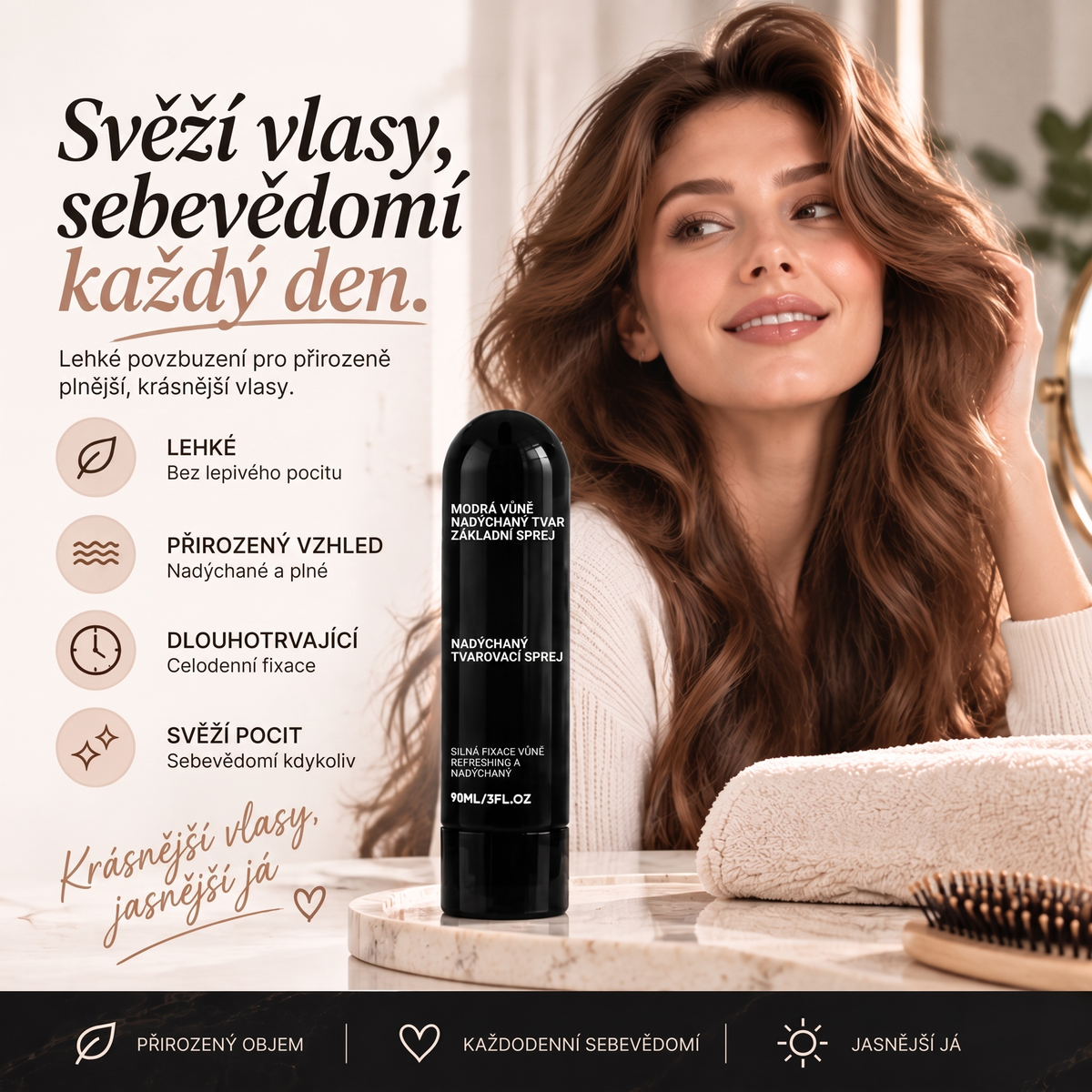Vitalisys® 🍇Tvarovací sprej pro objem vlasů Fluffy Hair – Lehký sprej pro objem od kořínků a přirozený pohyb s broskvovou vůní 💎