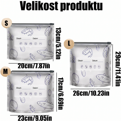 PKNEW® 🥬 Chytré omyvatelné sáčky na potraviny ve 3 velikostech 🍇– pevný zip, snadné označení a přehledné skladování v lednici, mrazáku i spíži ♻️