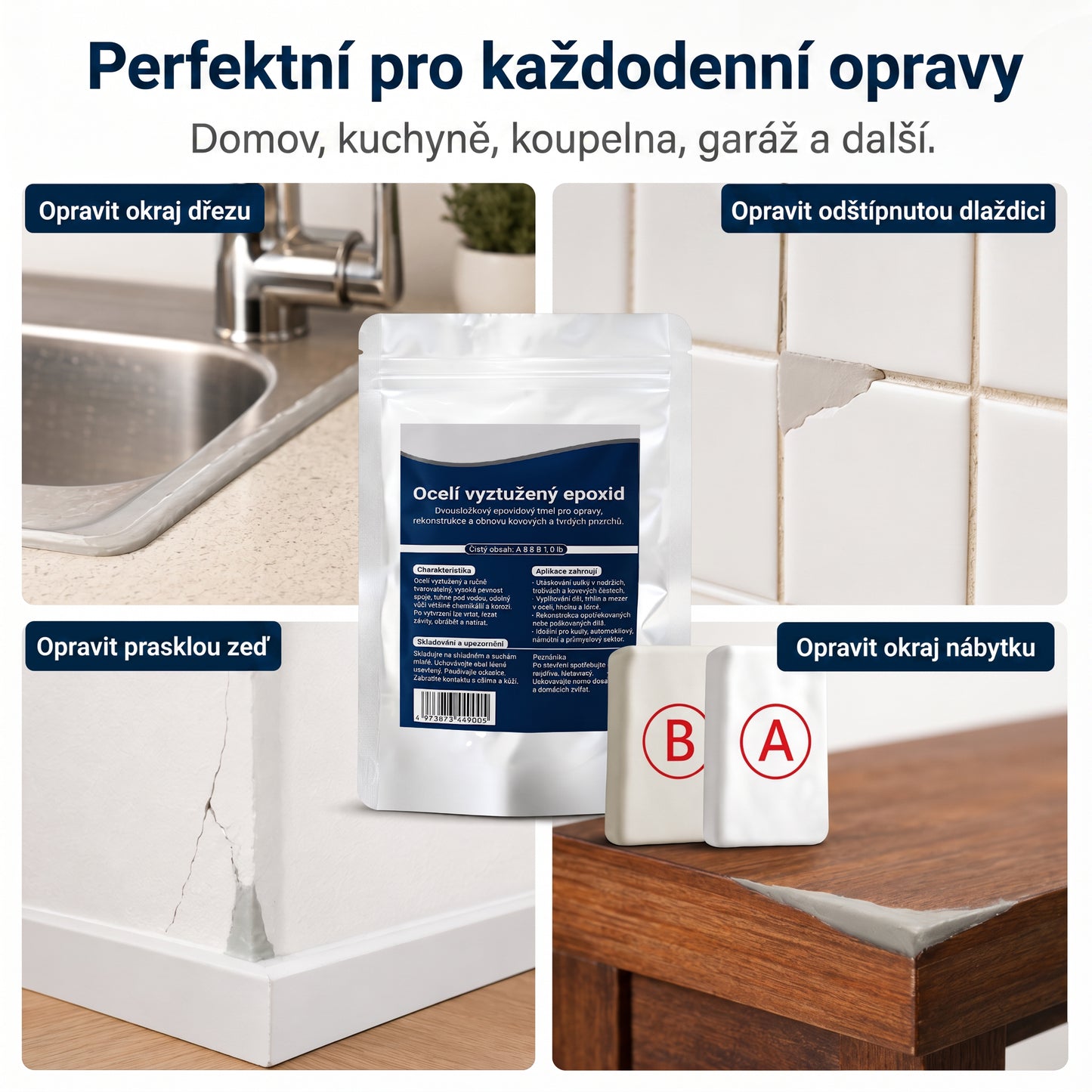 PKNEW®  Ocelí vyztužený epoxidový opravný tmel — Univerzální lepidlo na kov, dřevo a plast🪓