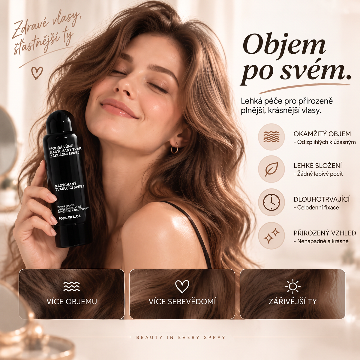 Vitalisys® 🍇Tvarovací sprej pro objem vlasů Fluffy Hair – Lehký sprej pro objem od kořínků a přirozený pohyb s broskvovou vůní 💎