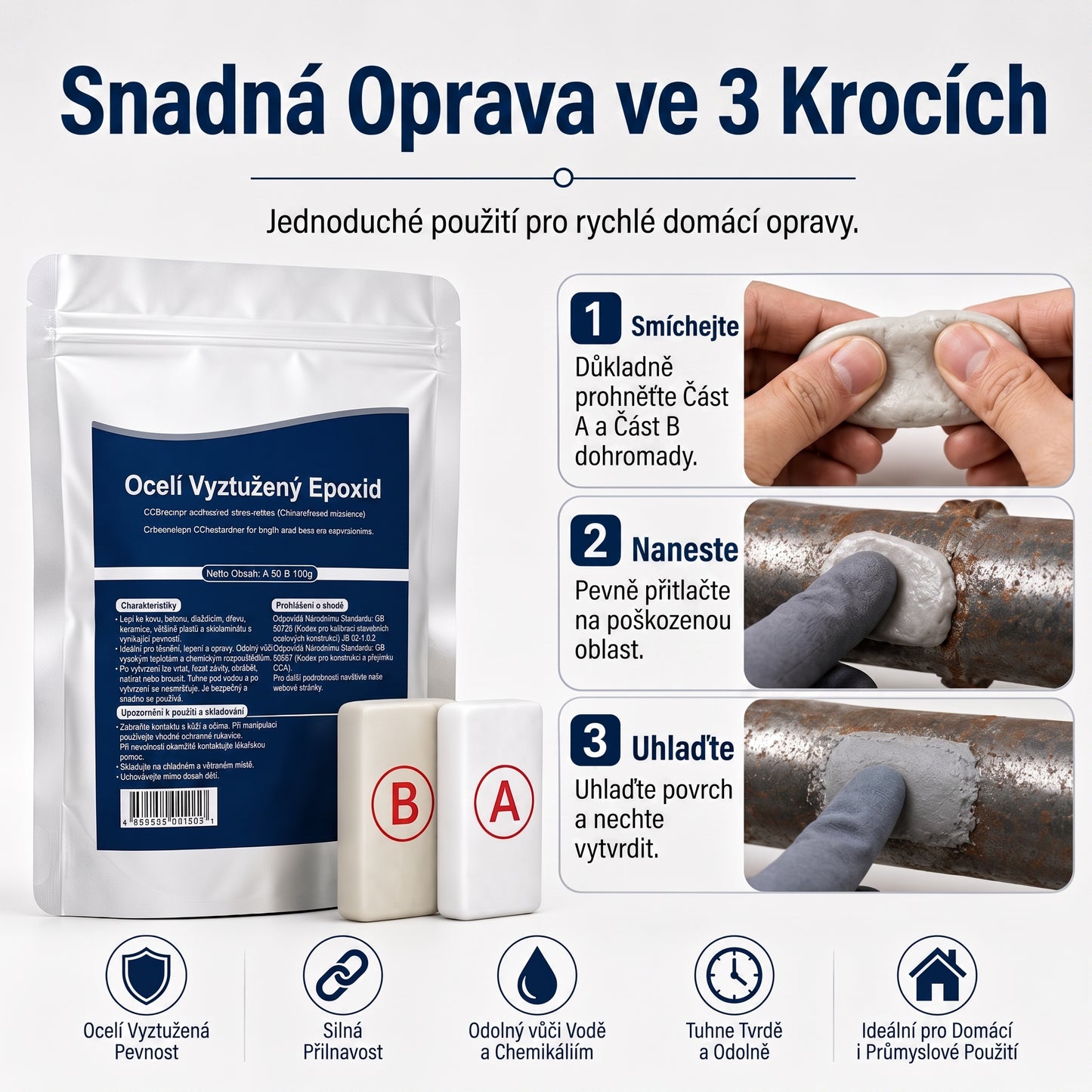 PKNEW®  Ocelí vyztužený epoxidový opravný tmel — Univerzální lepidlo na kov, dřevo a plast🪓