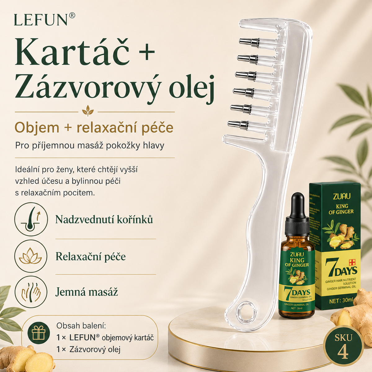 LEFUN®🍈 Luxusní objemový kartáč na vlasy 👑 – Přirozený vysoký objem u kořínků během pár minut a jemná péče s 3 druhy bylinných olejů | Pro hladší, lesklejší a upravenější vzhled vlasů ✨