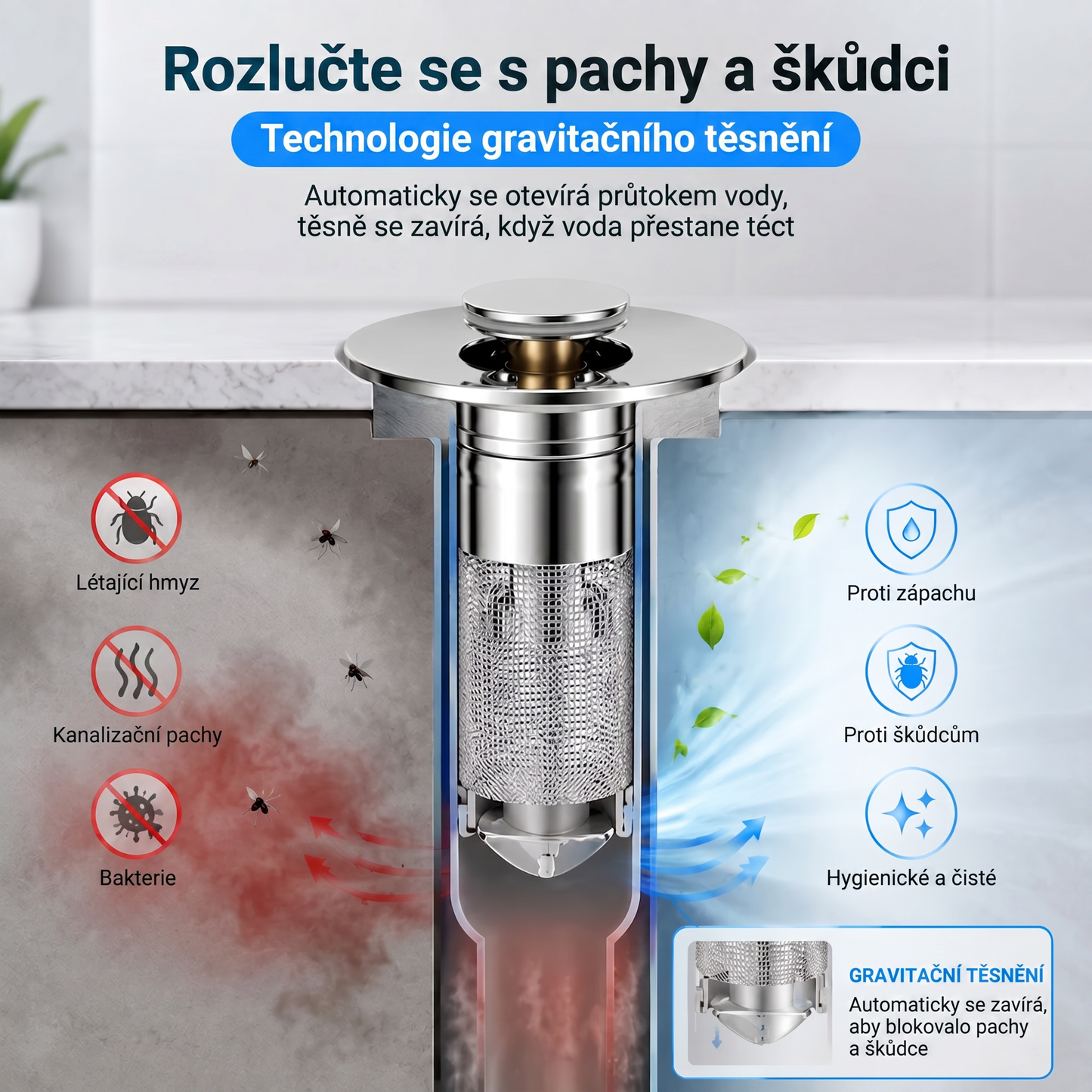 💦 Poslední den akce – 49 % sleva 💦 Odtokové sítko do dřezu – 💦Odstraňuje nepříjemné zápachy a zabraňuje ucpání🐳