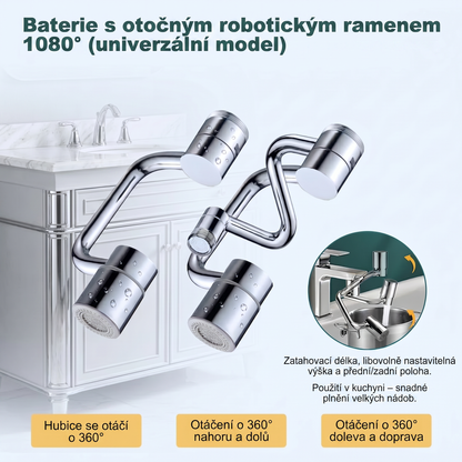 PKNEW®1080°🌟 OTOČNÝ NÁSTAVEC🍇: 3 klouby, 2 režimy proudu & instalace za 2 minuty!🛠️ Udělejte ze starého kohoutku moderní zázrak! 🌊