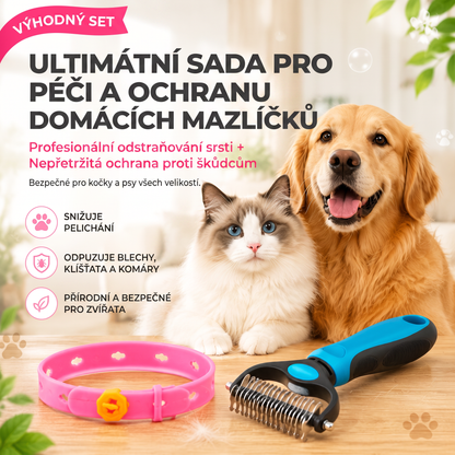 PKNEW®🐾 Kompletní péče pro vašeho mazlíčka 🍇2v1❤️ kartáč proti línání + nastavitelný obojek pro psy a kočky