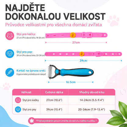 PKNEW®🐾 Kompletní péče pro vašeho mazlíčka 🍇2v1❤️ kartáč proti línání + nastavitelný obojek pro psy a kočky