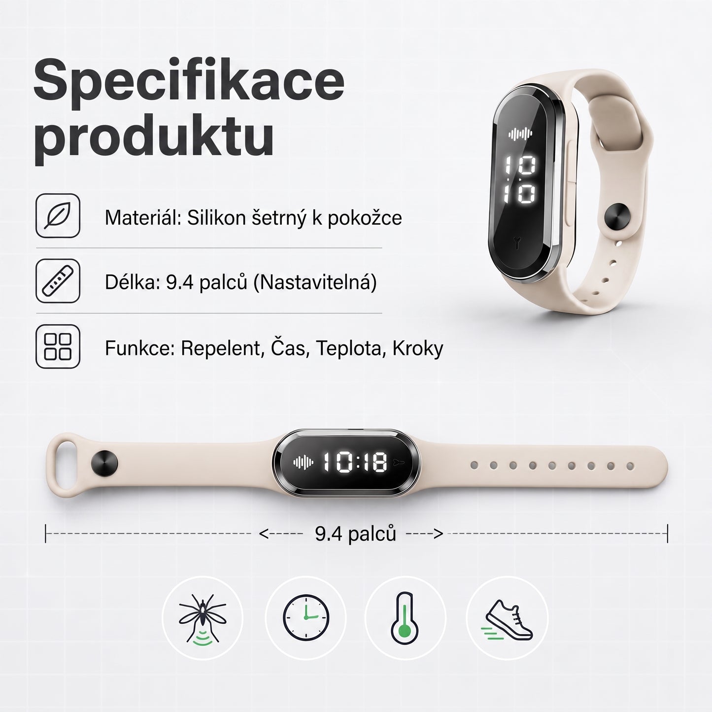 PKNEW® Chytrý ultrazvukový náramek proti komárům🍇 – 3 inteligentní režimy, digitální displej a výdrž až 7 dní na jedno nabití ⚡ Pro zahradu, cestování, kempování i pohodové letní večery 🌿