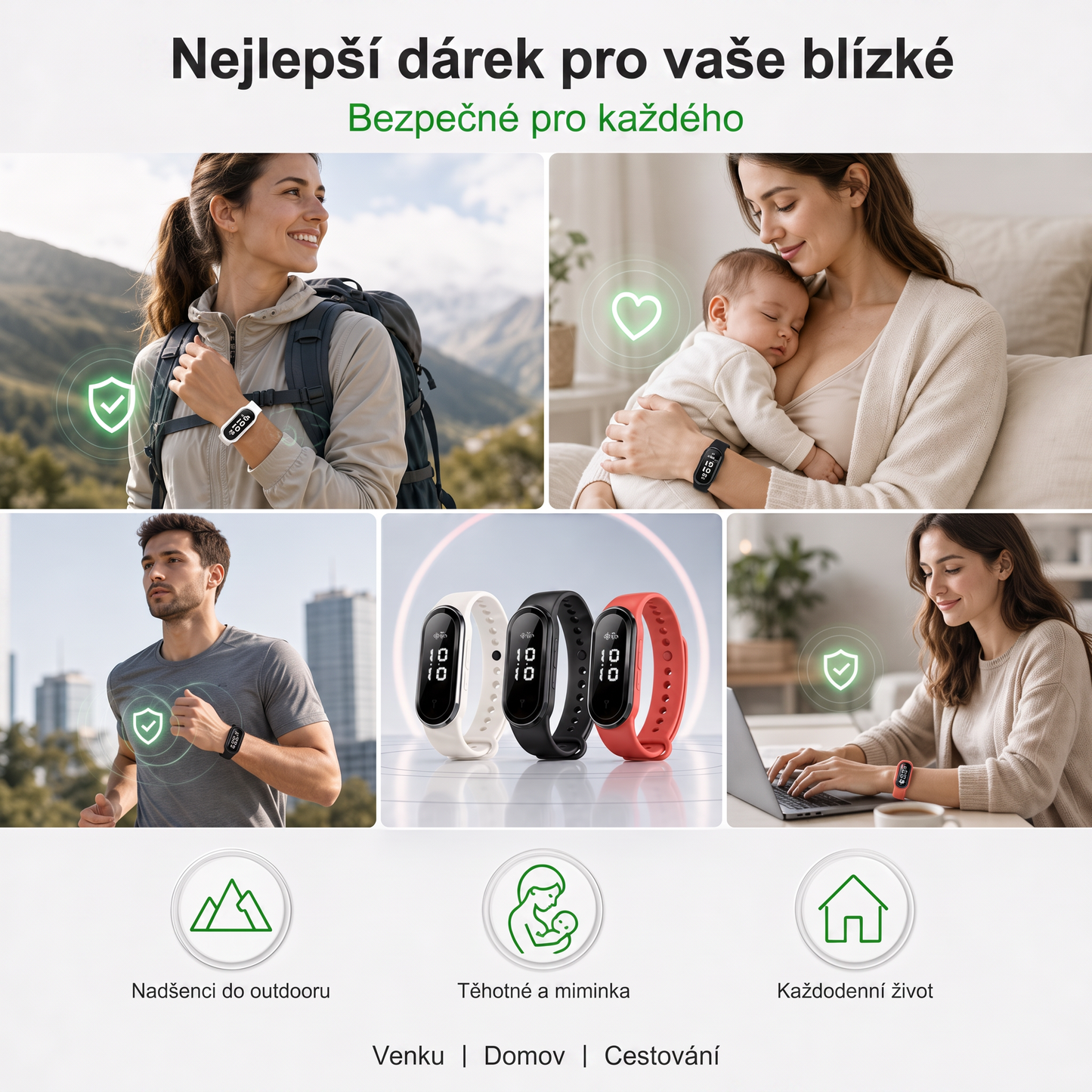 PKNEW® Chytrý ultrazvukový náramek proti komárům🍇 – 3 inteligentní režimy, digitální displej a výdrž až 7 dní na jedno nabití ⚡ Pro zahradu, cestování, kempování i pohodové letní večery 🌿