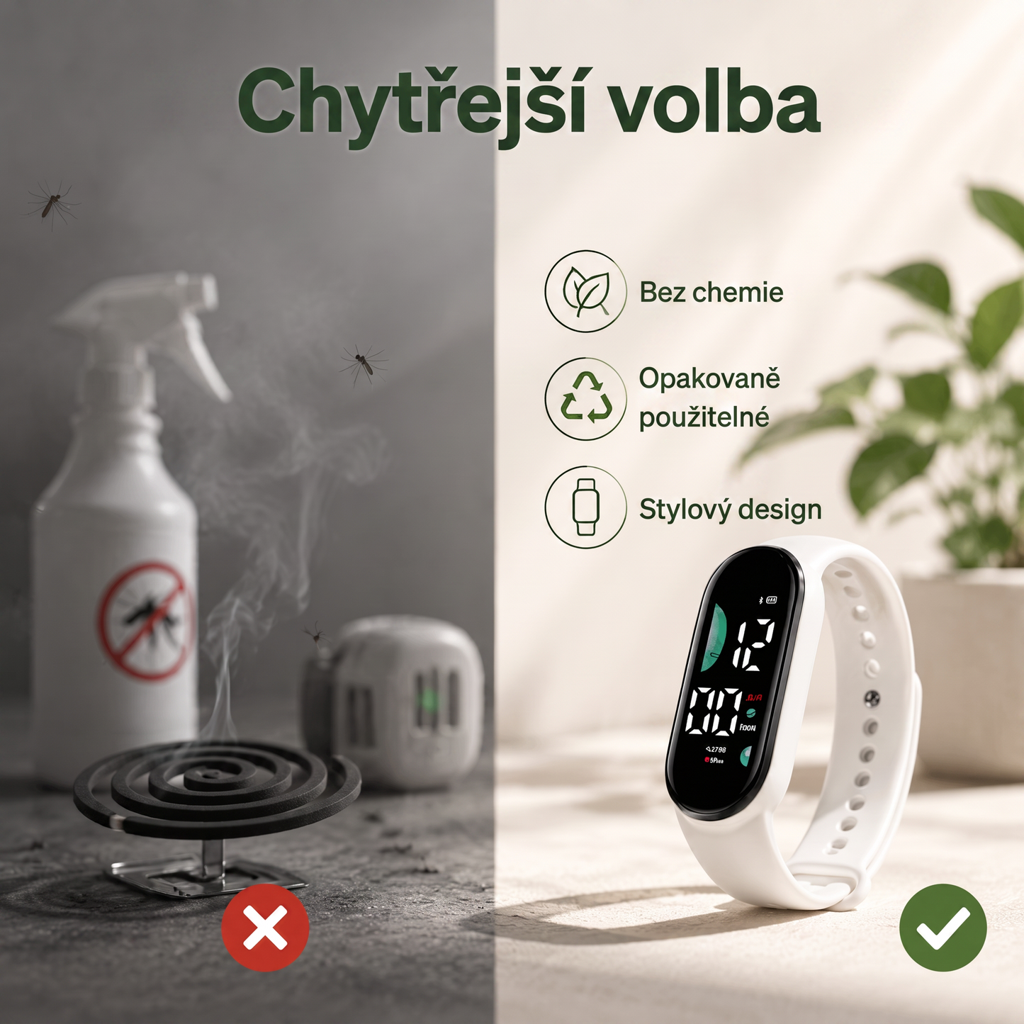 PKNEW® Chytrý ultrazvukový náramek proti komárům🍇 – 3 inteligentní režimy, digitální displej a výdrž až 7 dní na jedno nabití ⚡ Pro zahradu, cestování, kempování i pohodové letní večery 🌿