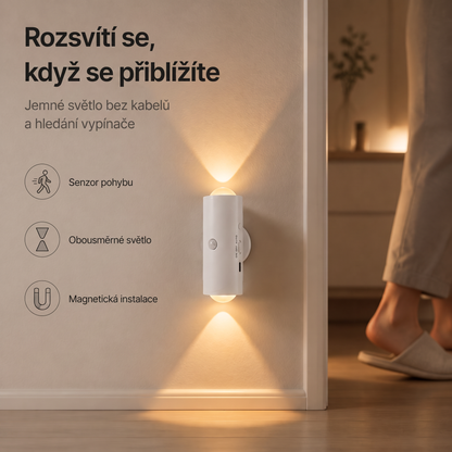 PKNEW® 🍇Chytré obousměrné RGB noční světlo se senzorem pohybu 🌈 – automatické rozsvícení, magnetická instalace bez vrtání a USB-C nabíjení pro ložnici, chodbu i schodiště ✨