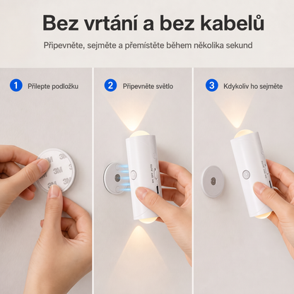 PKNEW® 🍇Chytré obousměrné RGB noční světlo se senzorem pohybu 🌈 – automatické rozsvícení, magnetická instalace bez vrtání a USB-C nabíjení pro ložnici, chodbu i schodiště ✨