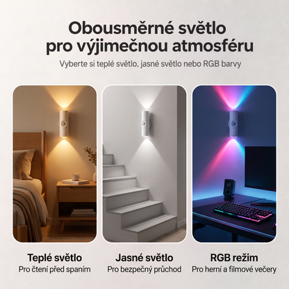PKNEW® 🍇Chytré obousměrné RGB noční světlo se senzorem pohybu 🌈 – automatické rozsvícení, magnetická instalace bez vrtání a USB-C nabíjení pro ložnici, chodbu i schodiště ✨