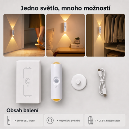 PKNEW® 🍇Chytré obousměrné RGB noční světlo se senzorem pohybu 🌈 – automatické rozsvícení, magnetická instalace bez vrtání a USB-C nabíjení pro ložnici, chodbu i schodiště ✨