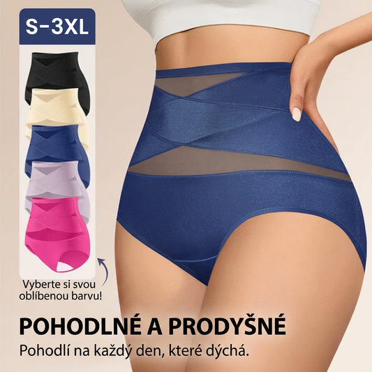 🔥Tvarující kalhotky s vysokým pasem pro větší velikosti s kříženým panelem pro regulaci bříška
