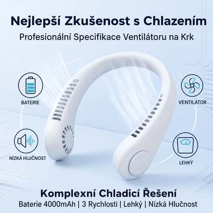 PKNEW® Přenosný větrák na krk, bezlopatkový osobní ventilátor, hands-free chlazení pro venkovní použití a do kanceláře