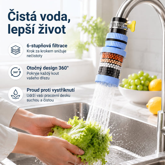 🌈🌈PKNEW®💧 6vrstvý filtrační vodní filtr na kohoutek 360 stupňů otočný, proti stříkající vodě, pro kuchyňský dřez k mytí ovoce, zeleniny a nádobí 🚿