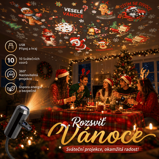 LEFUN® 🍇 INTELIGENTNÍ 5D VÁNOČNÍ PROJEKTOR NOVÉ GENERACE ✨ –🎅 Dynamické holografické světlo pro kouzelnou atmosféru domova 💎