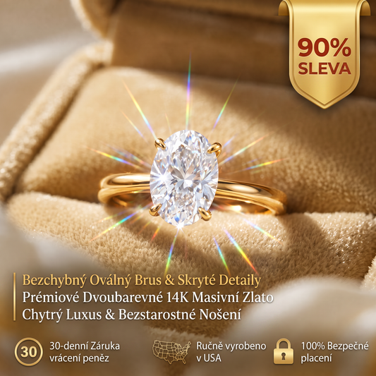 💍 Celý život plný třpytu 🍇— Dvoubarevný solitérní prsten s oválným diamantem a 14karátovým zlatem | Dnes sleva 90 % 🔥