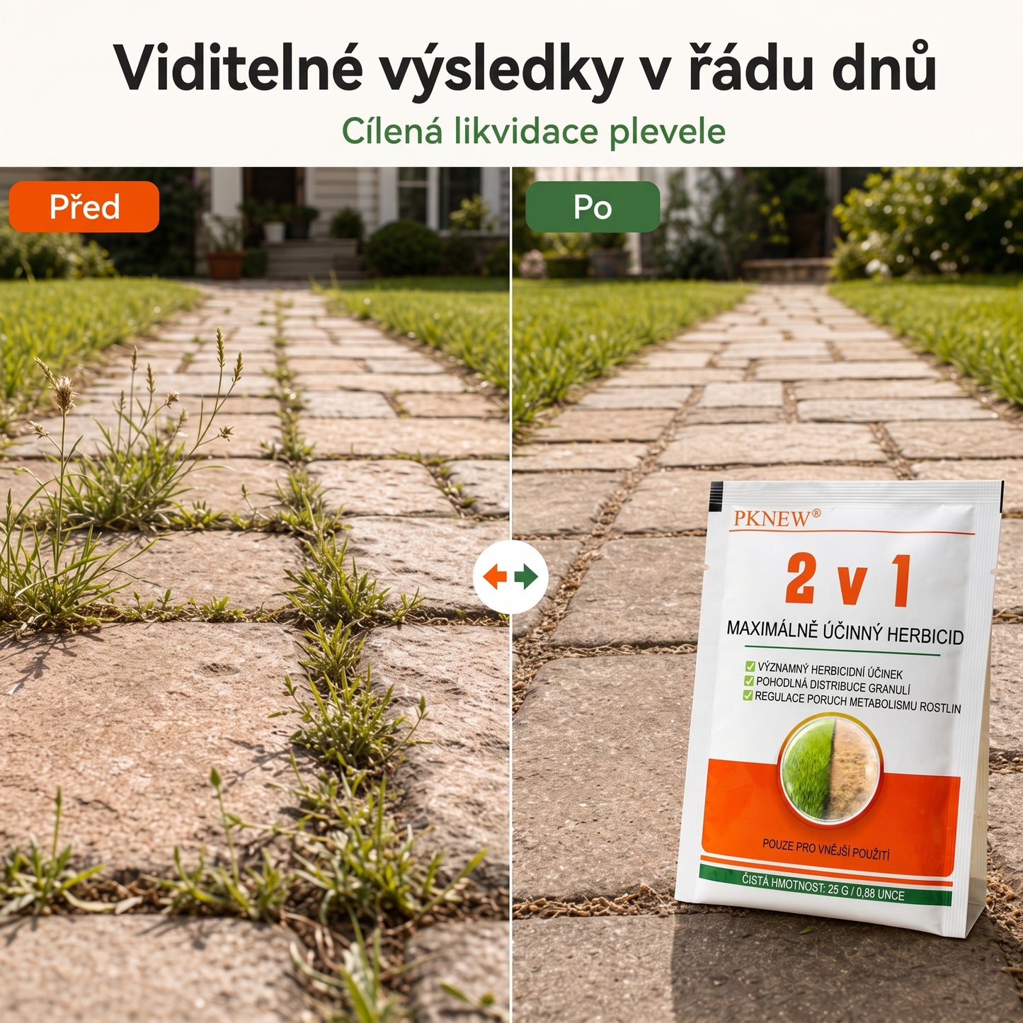 PKNEW® 🌿 Granulovaný přípravek proti plevelu 2 v 1 Max Power🍇 – viditelný účinek již za 6 hodin, snadné rozmíchání ve vodě a cílené použití na spáry, cesty, ploty i štěrkové plochy