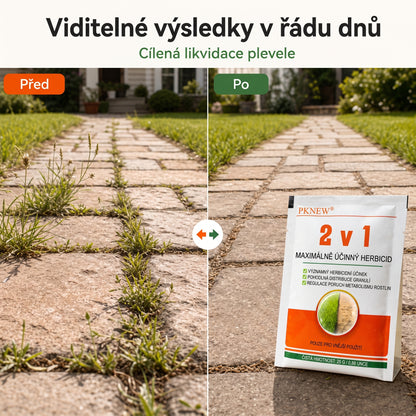 PKNEW® 🌿 Granulovaný přípravek proti plevelu 2 v 1 Max Power🍇 – viditelný účinek již za 6 hodin, snadné rozmíchání ve vodě a cílené použití na spáry, cesty, ploty i štěrkové plochy