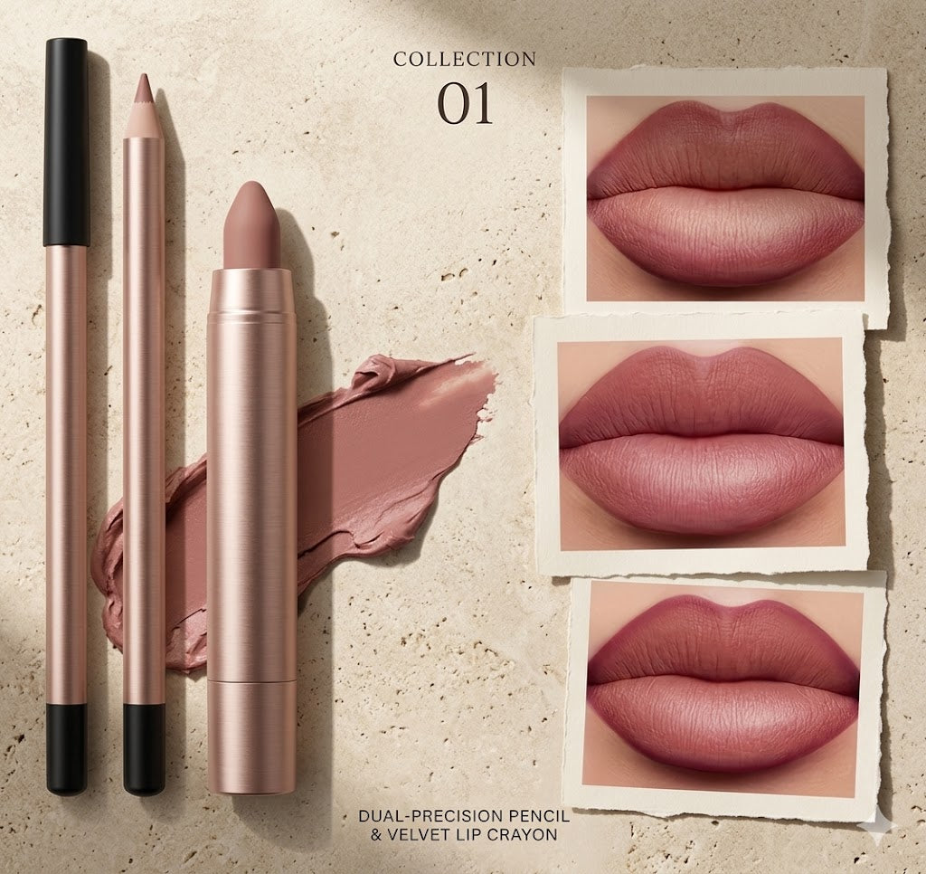 2-Pack Waterproof Matte Lip Liner Set | Smooth Creamy Pink & Brown Lip Liner Lipstick Combo