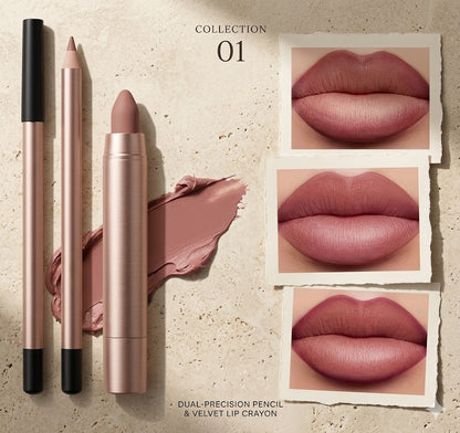 2-Pack Waterproof Matte Lip Liner Set | Smooth Creamy Pink & Brown Lip Liner Lipstick Combo