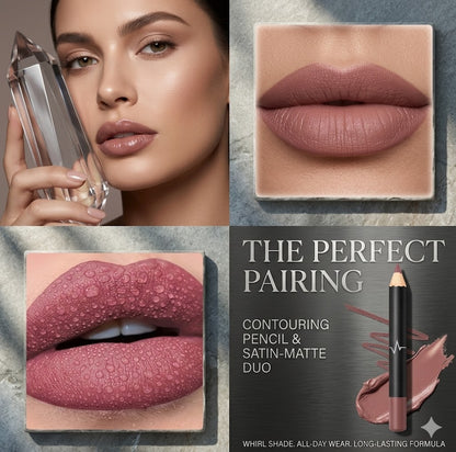 2-in-1 Matte Lip Liner & Lip Mud Set | Long-Lasting Waterproof Lipstick Pencil Combo | Women Lips Makeup Cosmetics