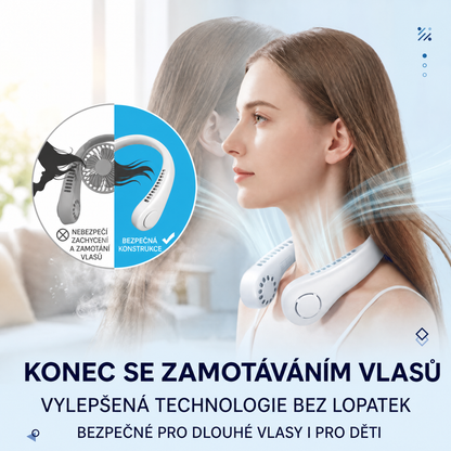 PKNEW® Přenosný větrák na krk, bezlopatkový osobní ventilátor, hands-free chlazení pro venkovní použití a do kanceláře