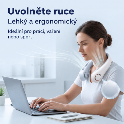 PKNEW® Přenosný větrák na krk, bezlopatkový osobní ventilátor, hands-free chlazení pro venkovní použití a do kanceláře