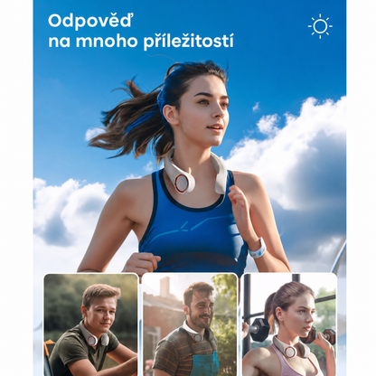 PKNEW® Přenosný větrák na krk, bezlopatkový osobní ventilátor, hands-free chlazení pro venkovní použití a do kanceláře