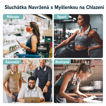 PKNEW® Přenosný větrák na krk, bezlopatkový osobní ventilátor, hands-free chlazení pro venkovní použití a do kanceláře