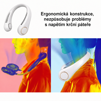 PKNEW® Přenosný větrák na krk, bezlopatkový osobní ventilátor, hands-free chlazení pro venkovní použití a do kanceláře