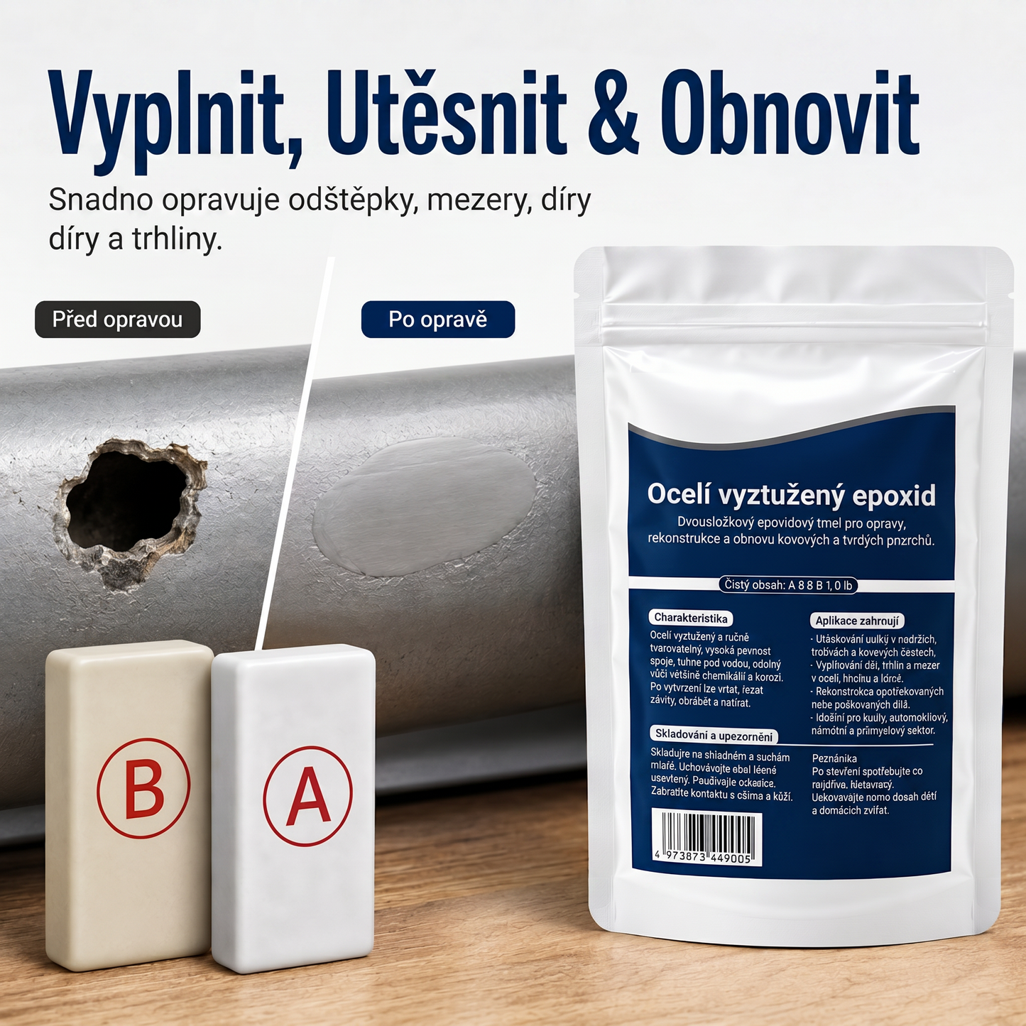 PKNEW®  Ocelí vyztužený epoxidový opravný tmel — Univerzální lepidlo na kov, dřevo a plast🪓