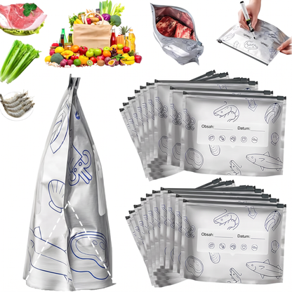PKNEW® 🥬 Chytré omyvatelné sáčky na potraviny ve 3 velikostech 🍇– pevný zip, snadné označení a přehledné skladování v lednici, mrazáku i spíži ♻️