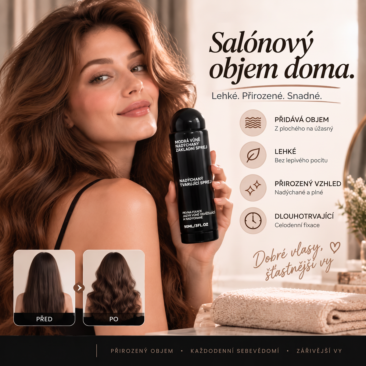 Vitalisys® 🍇Tvarovací sprej pro objem vlasů Fluffy Hair – Lehký sprej pro objem od kořínků a přirozený pohyb s broskvovou vůní 💎