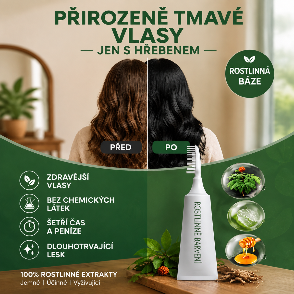 🌿 Vitalisys® 🍇Bylinný hřeben na barvení vlasů – jednodušší cesta k tmavším a upravenějším vlasům 🖤