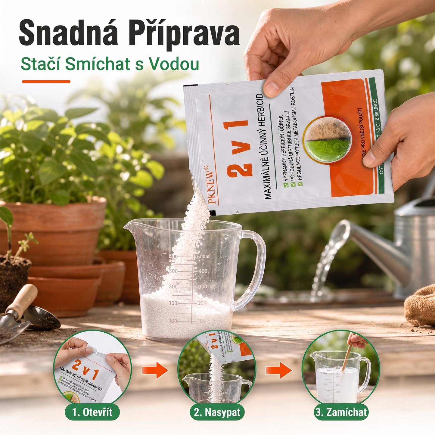PKNEW® 🌿 Granulovaný přípravek proti plevelu 2 v 1 Max Power🍇 – viditelný účinek již za 6 hodin, snadné rozmíchání ve vodě a cílené použití na spáry, cesty, ploty i štěrkové plochy