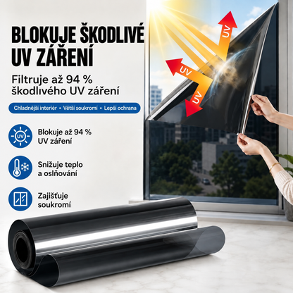 Černá zrcadlová fólie na okna s efektem jednostranného průhledu🍈 – tepelná izolace, 94% ochrana proti UV záření, zajištění soukromí během dne pro domácnosti i kanceláře