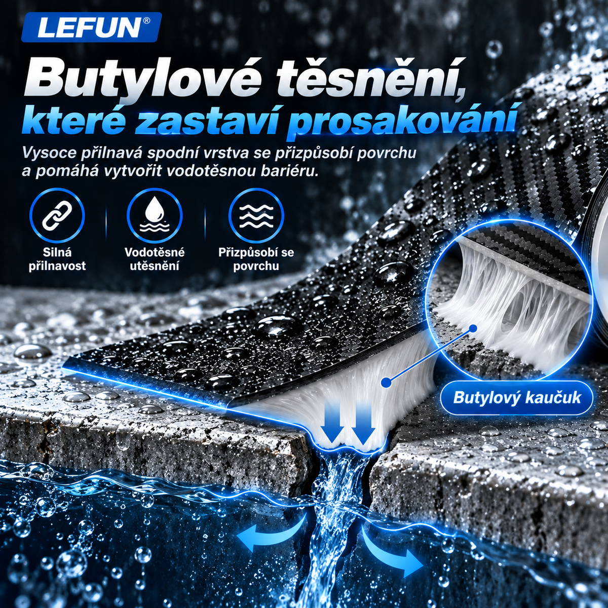 LEFUN® 💧 Extra silná vodotěsná páska🍇 – Karbonová ochranná vrstva + butylové těsnění proti zatékání a vlhkosti