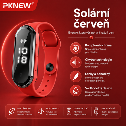 PKNEW® Chytrý ultrazvukový náramek proti komárům🍇 – 3 inteligentní režimy, digitální displej a výdrž až 7 dní na jedno nabití ⚡ Pro zahradu, cestování, kempování i pohodové letní večery 🌿