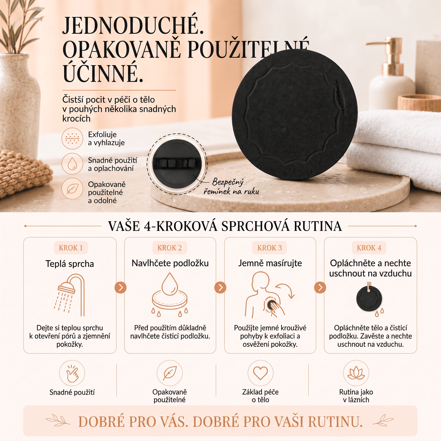 Hloubkově čisticí exfoliační tělové žínky – Jemný odstraňovač odumřelé kůže & SPA koupelnová houba💙
