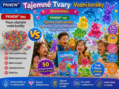 PKNEW®🫧 Kouzelné vodní korálky s překvapením🌈 – Barevné a průsvitné figurky, které rostou ve vodě, pro kreativní hraní, smyslové objevování a společné rodinné zážitky 💕