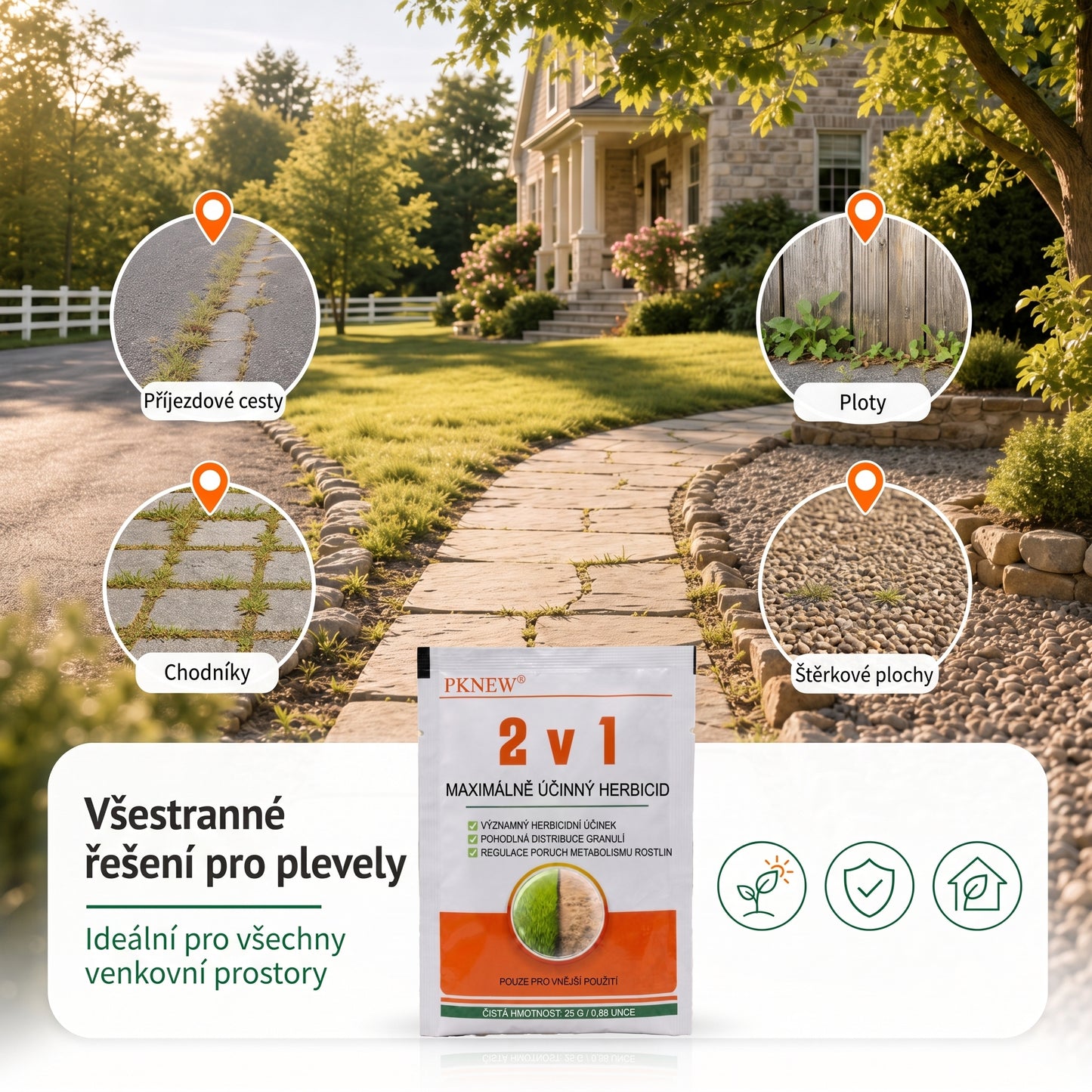 PKNEW® 🌿 Granulovaný přípravek proti plevelu 2 v 1 Max Power🍇 – viditelný účinek již za 6 hodin, snadné rozmíchání ve vodě a cílené použití na spáry, cesty, ploty i štěrkové plochy